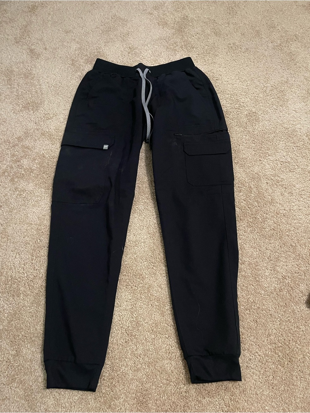 Fabletics Black Cargo Joggers with Gray Drawstring